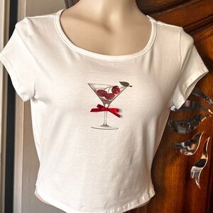 White Graphic Crop Top